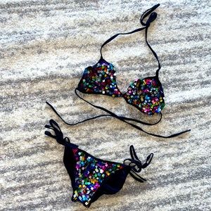 Multi colored sparkly 2 piece- bikini/ rave